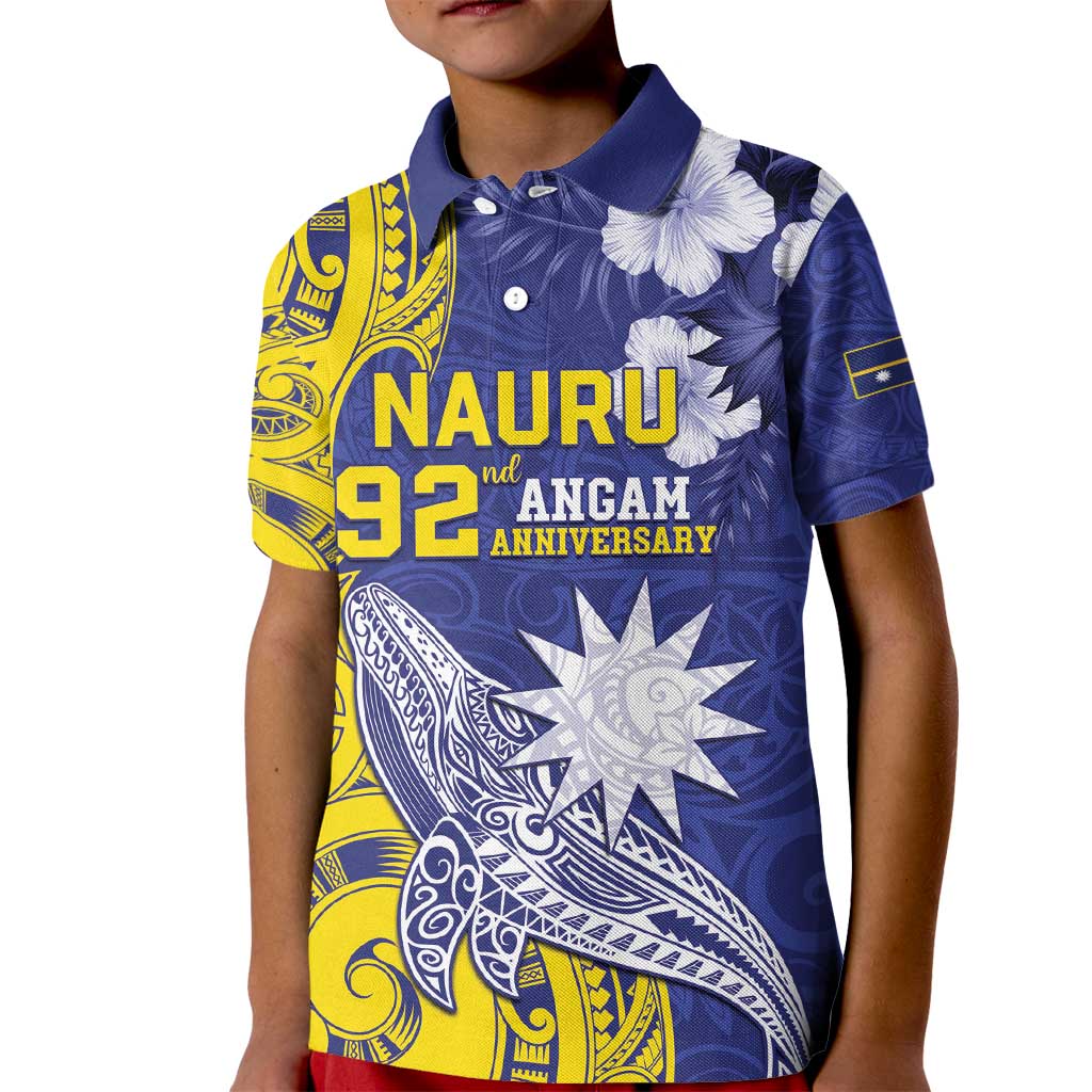 Personalised Nauru 92nd Anniversary Of Angam Kid Polo Shirt Polynesian Whale Pattern