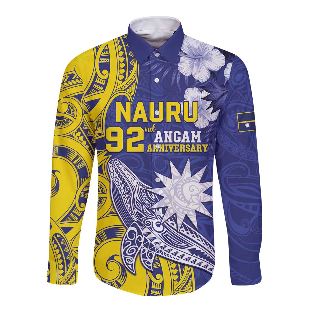 Personalised Nauru 92nd Anniversary Of Angam Long Sleeve Button Shirt Polynesian Whale Pattern