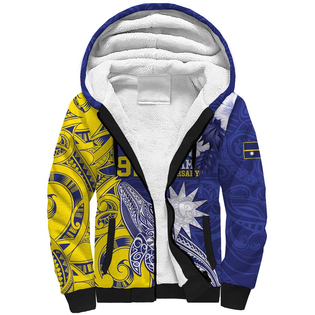 Personalised Nauru 92nd Anniversary Of Angam Sherpa Hoodie Polynesian Whale Pattern