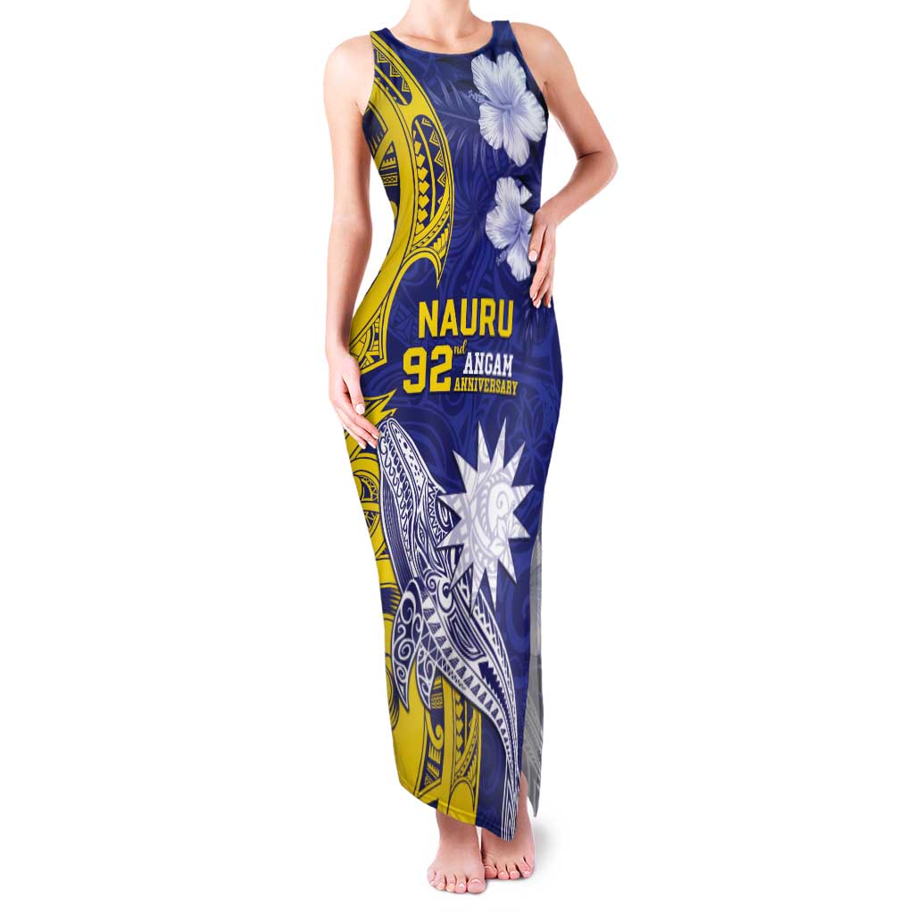 Personalised Nauru 92nd Anniversary Of Angam Tank Maxi Dress Polynesian Whale Pattern