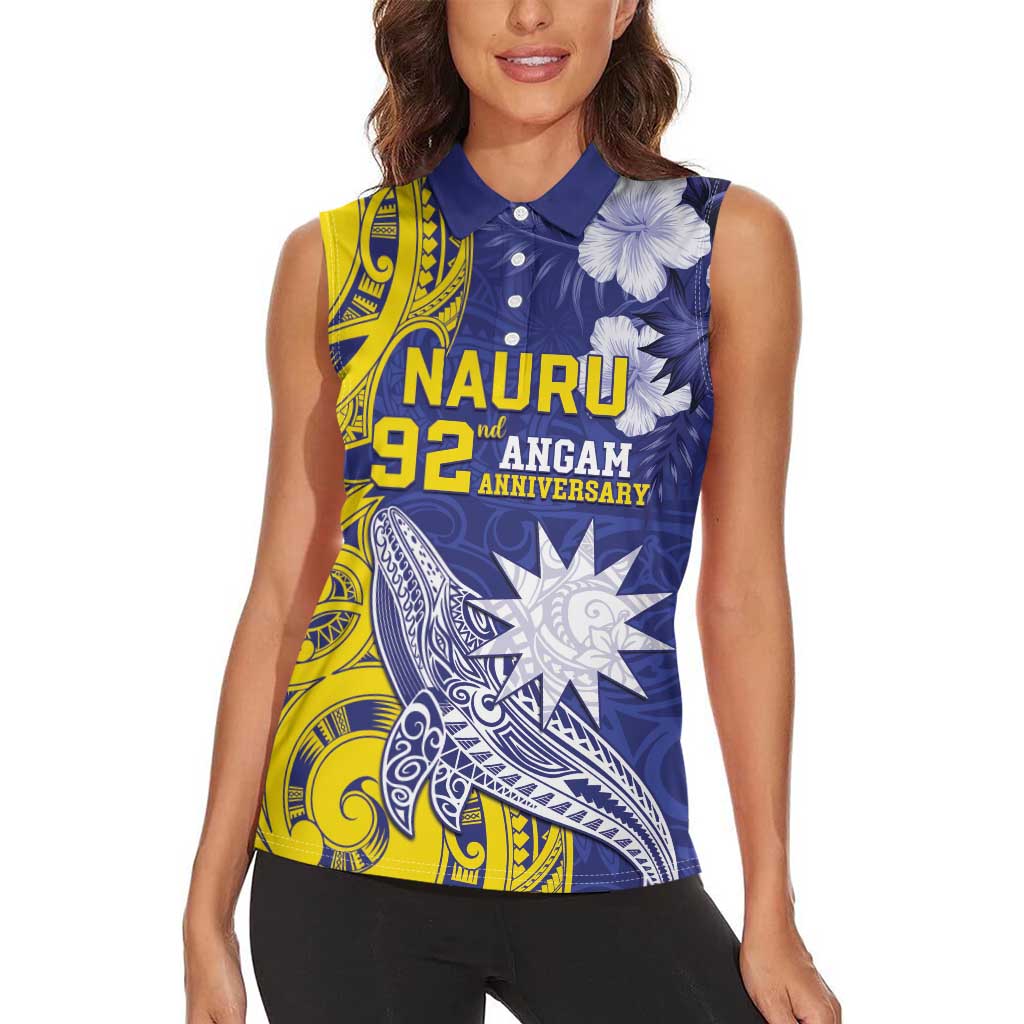 Personalised Nauru 92nd Anniversary Of Angam Women Sleeveless Polo Shirt Polynesian Whale Pattern