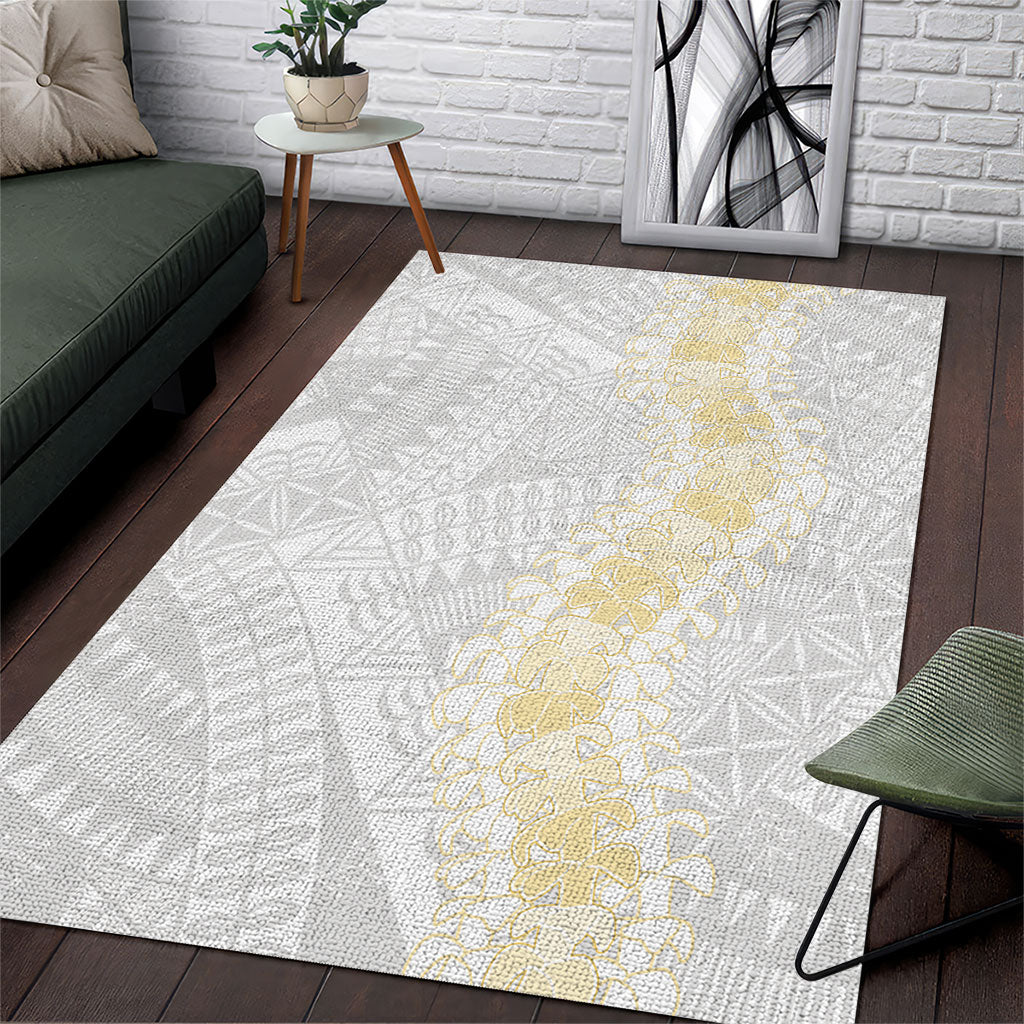 Niue White Sunday Area Rug Niuean Hiapo With Puakenikeni Lei