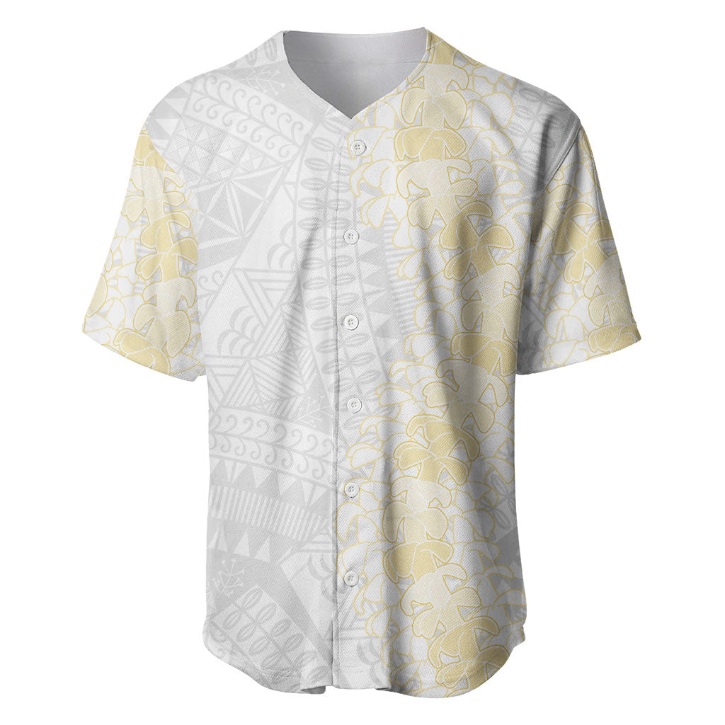 Niue White Sunday Baseball Jersey Niuean Hiapo With Puakenikeni Lei