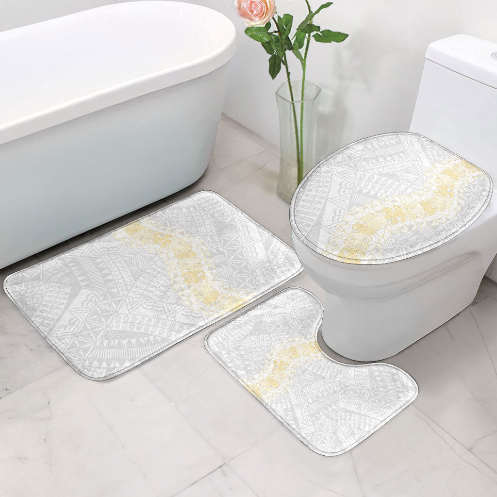 Niue White Sunday Bathroom Set Niuean Hiapo With Puakenikeni Lei