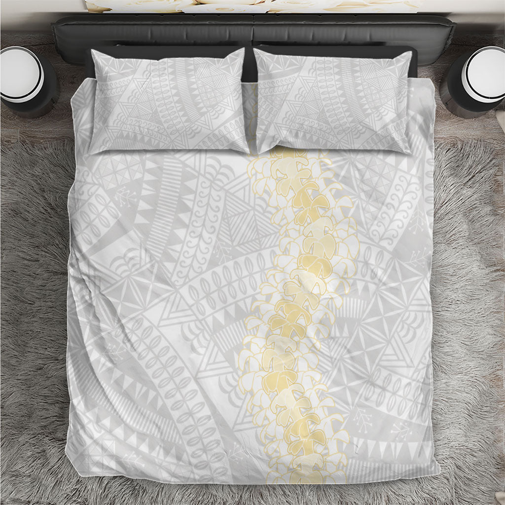 Niue White Sunday Bedding Set Niuean Hiapo With Puakenikeni Lei