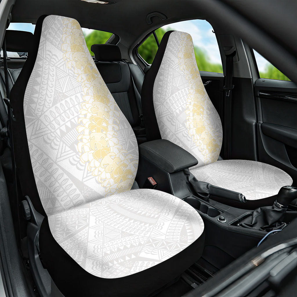 Niue White Sunday Car Seat Cover Niuean Hiapo With Puakenikeni Lei