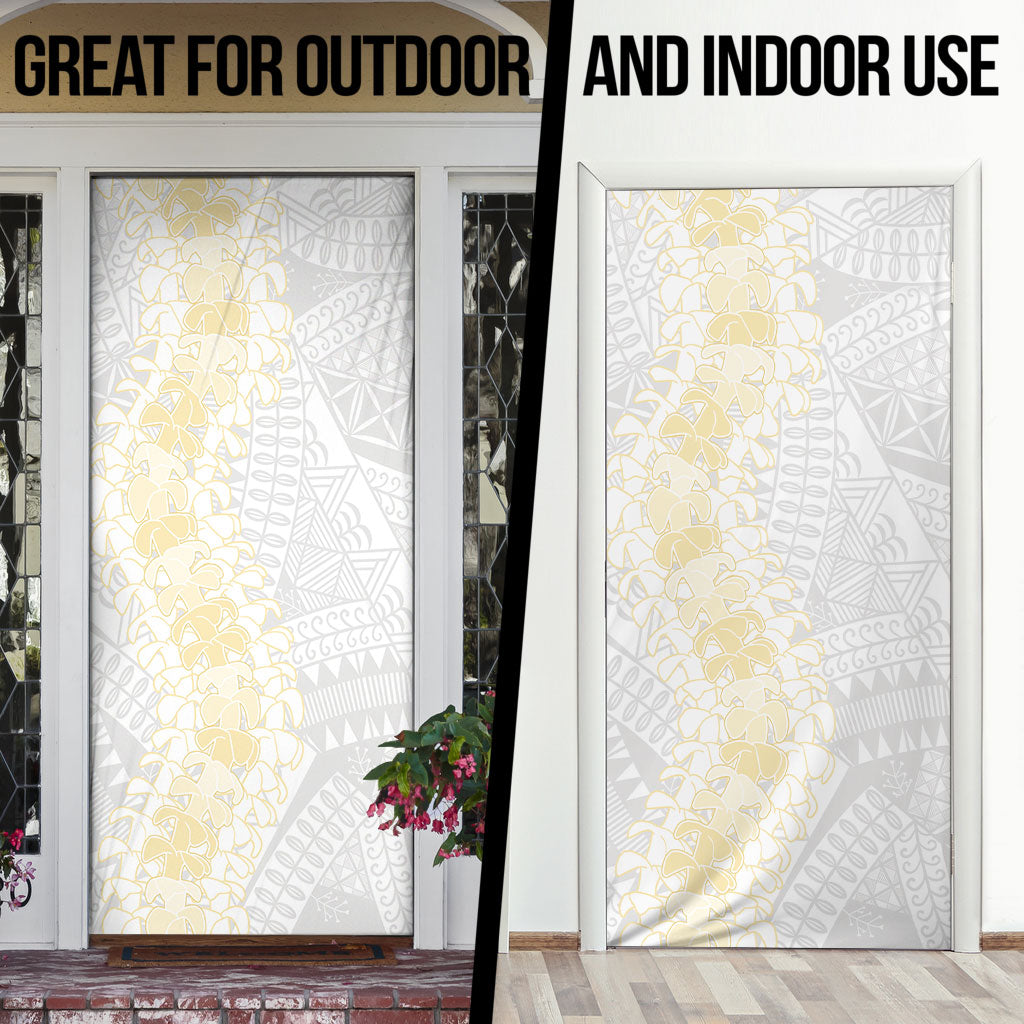 Niue White Sunday Door Cover Niuean Hiapo With Puakenikeni Lei LT05 - Polynesian Pride