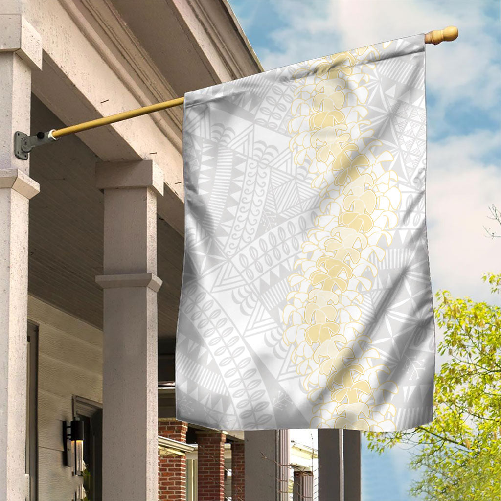 Niue White Sunday Garden Flag Niuean Hiapo With Puakenikeni Lei LT05 House Flag White - Polynesian Pride