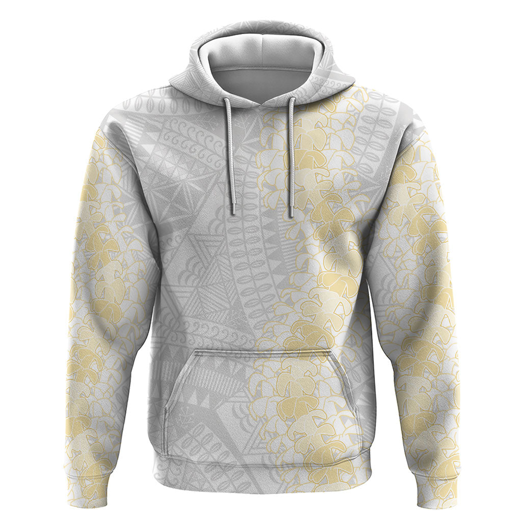 Niue White Sunday Hoodie Niuean Hiapo With Puakenikeni Lei LT05 Pullover Hoodie White - Polynesian Pride