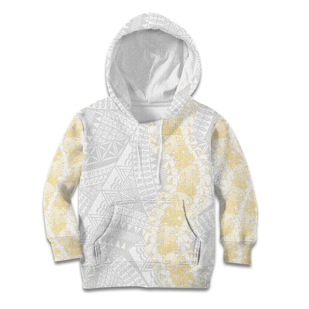 Niue White Sunday Kid Hoodie Niuean Hiapo With Puakenikeni Lei LT05 Hoodie White - Polynesian Pride