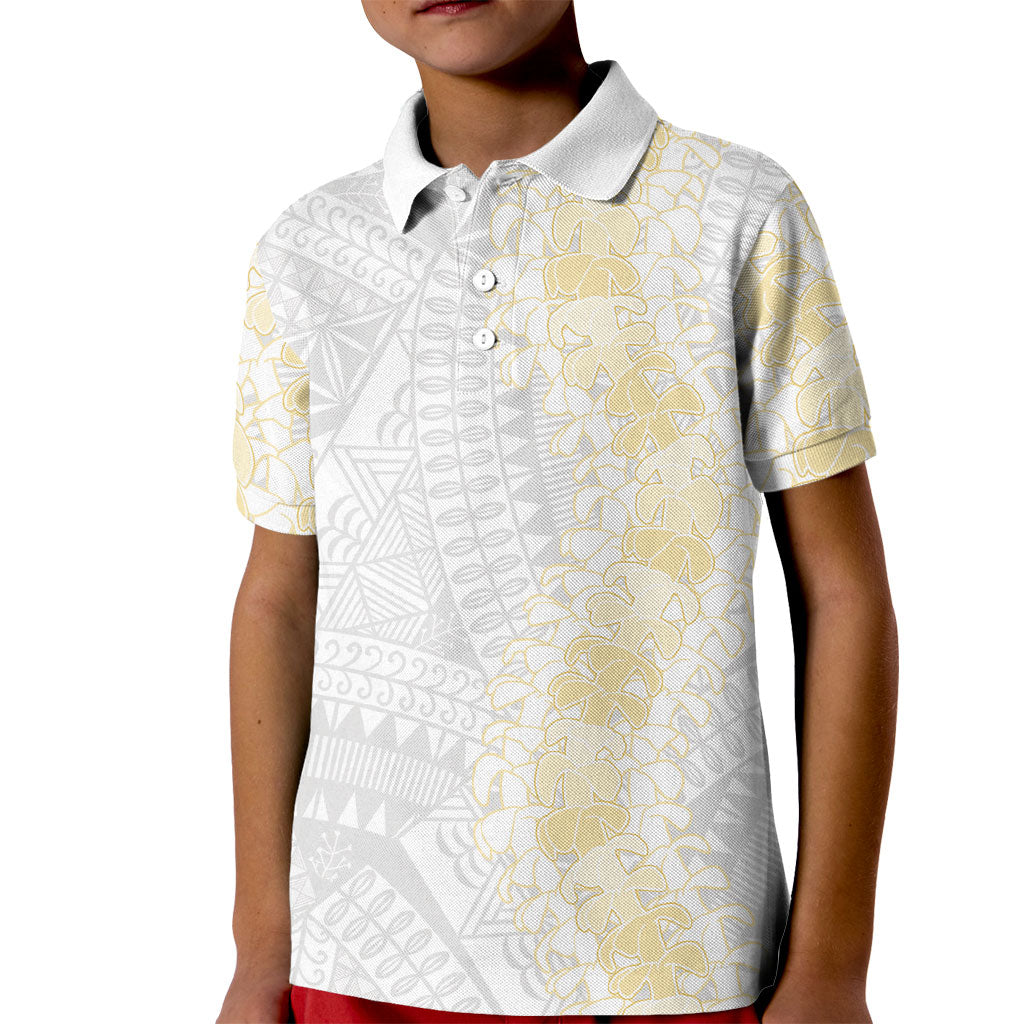 Niue White Sunday Kid Polo Shirt Niuean Hiapo With Puakenikeni Lei LT05 Kid White - Polynesian Pride
