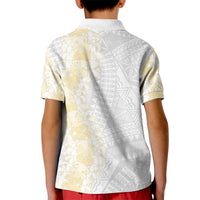 Niue White Sunday Kid Polo Shirt Niuean Hiapo With Puakenikeni Lei