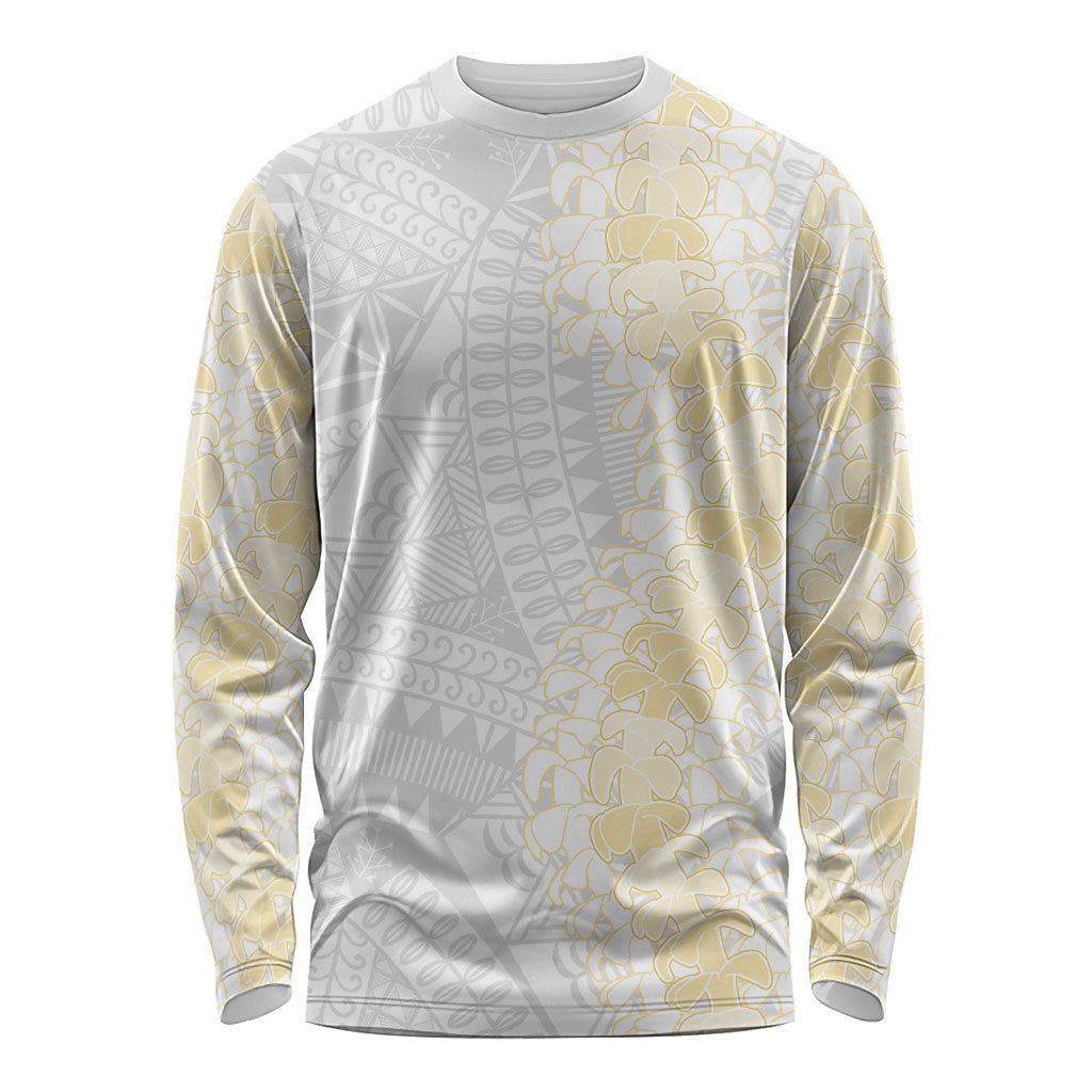 Niue White Sunday Long Sleeve Shirt Niuean Hiapo With Puakenikeni Lei LT05 Unisex White - Polynesian Pride