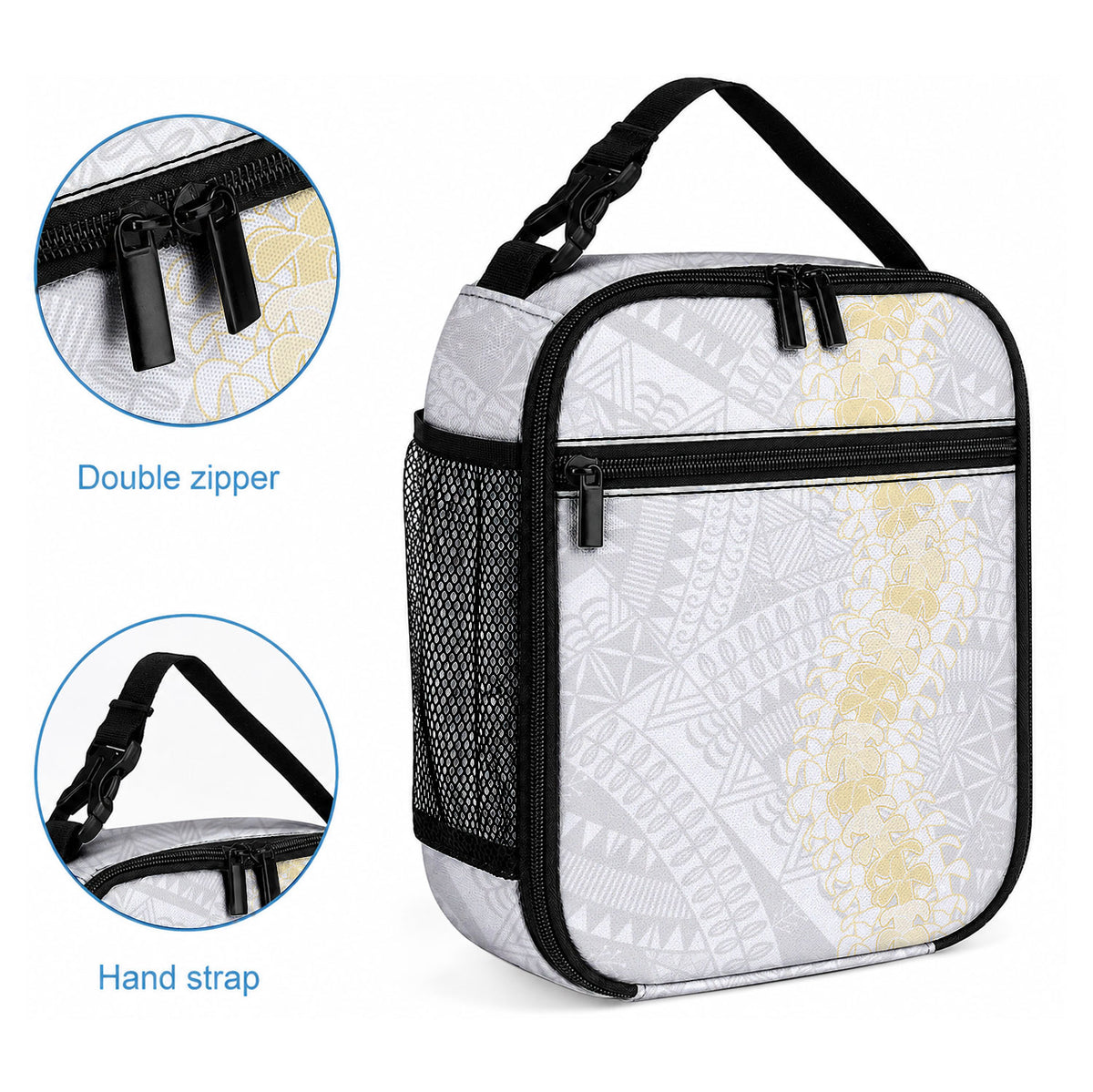 Niue White Sunday Lunch Bag Niuean Hiapo With Puakenikeni Lei