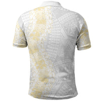 Niue White Sunday Polo Shirt Niuean Hiapo With Puakenikeni Lei LT05 - Polynesian Pride
