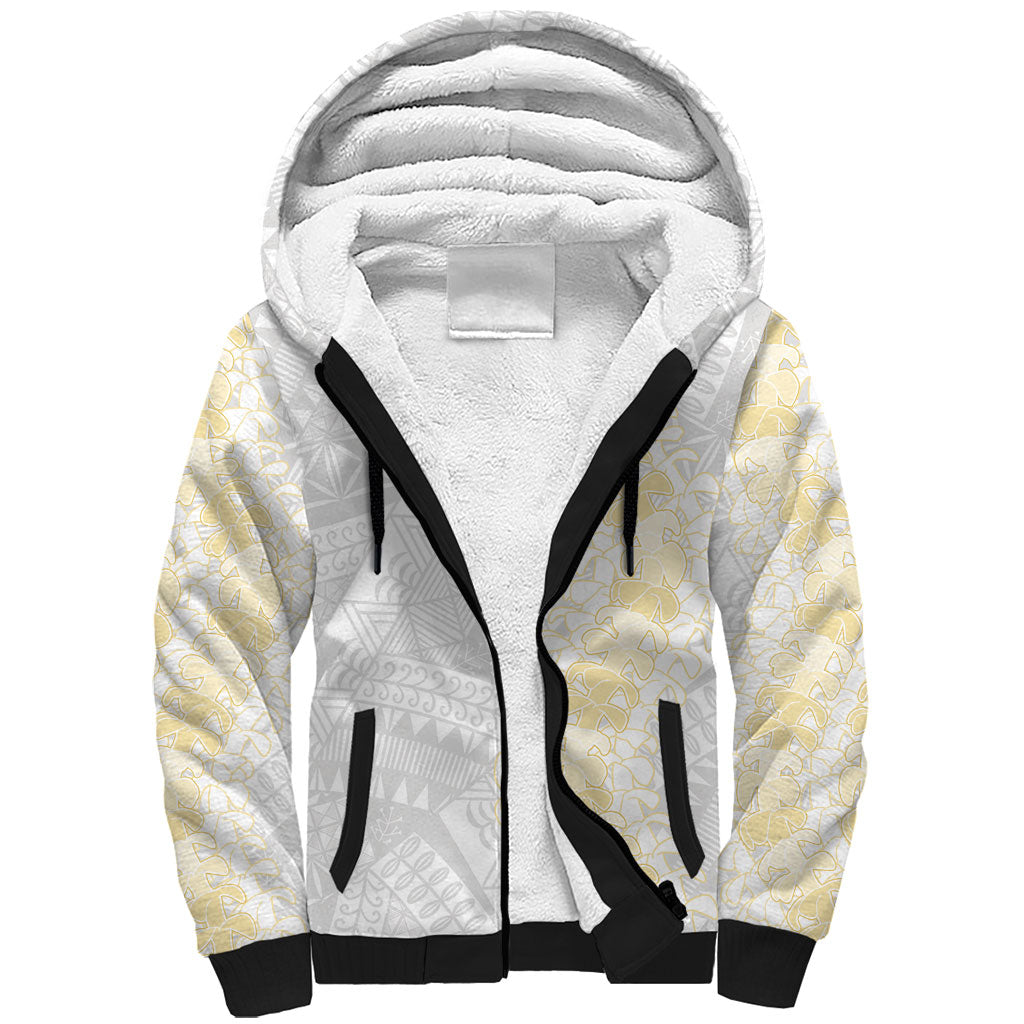 Niue White Sunday Sherpa Hoodie Niuean Hiapo With Puakenikeni Lei LT05 Unisex White - Polynesian Pride