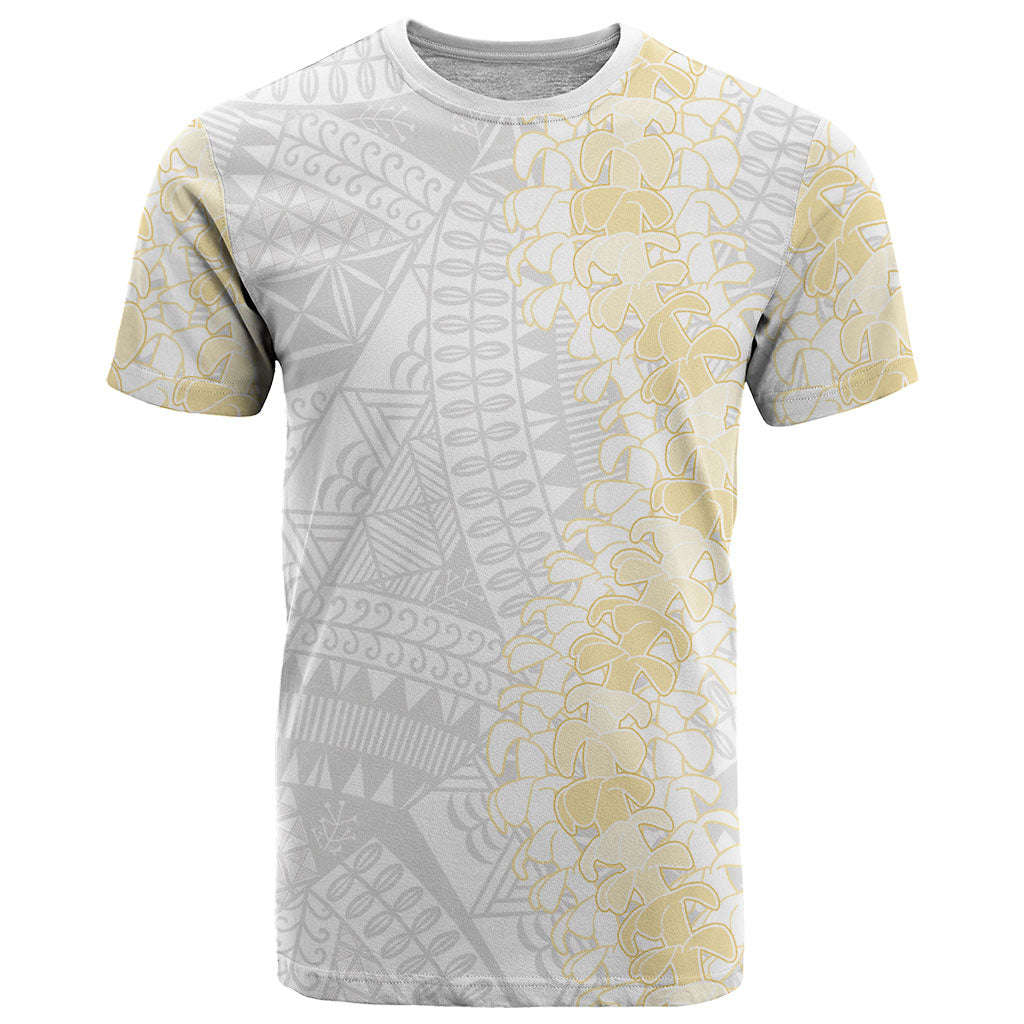 Niue White Sunday T Shirt Niuean Hiapo With Puakenikeni Lei LT05 White - Polynesian Pride