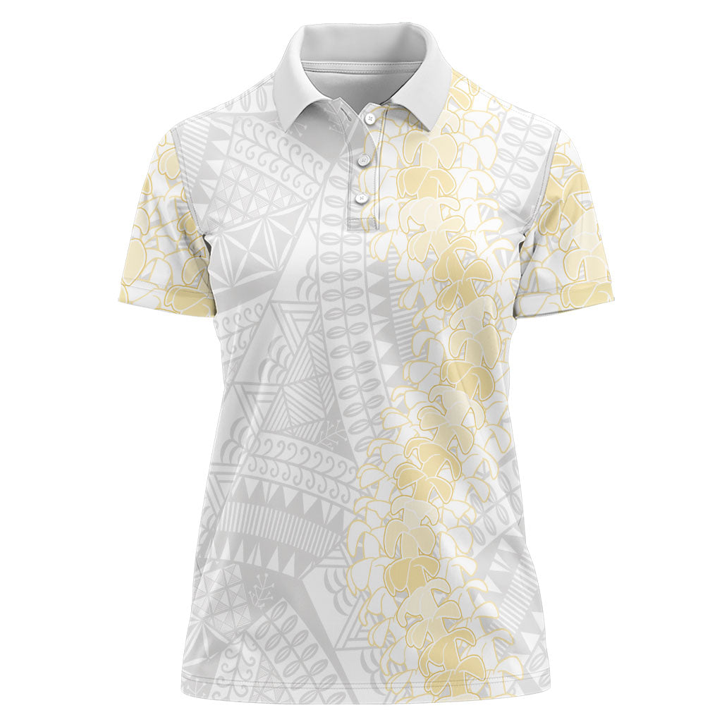 Niue White Sunday Women Polo Shirt Niuean Hiapo With Puakenikeni Lei LT05 Female White - Polynesian Pride