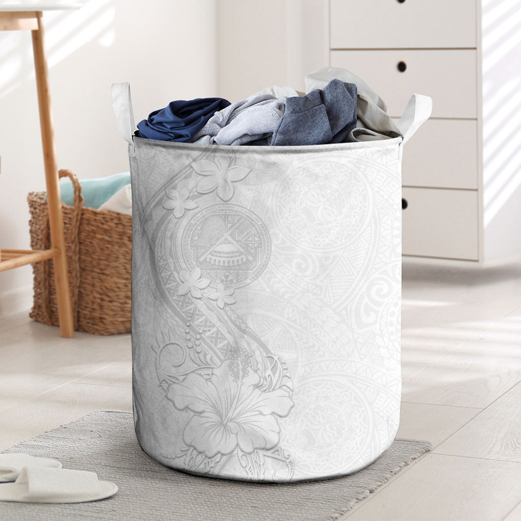 American Samoa White Sunday Laundry Basket Polynesian Pattern With Tropical Flowers LT05 White - Polynesian Pride