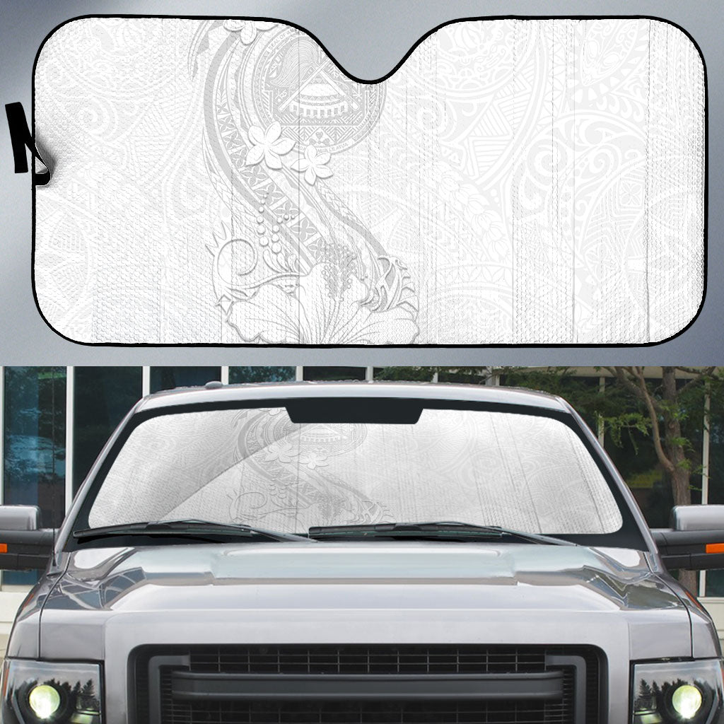 American Samoa White Sunday Auto Sun Shade Polynesian Pattern With Tropical Flowers LT05 White - Polynesian Pride