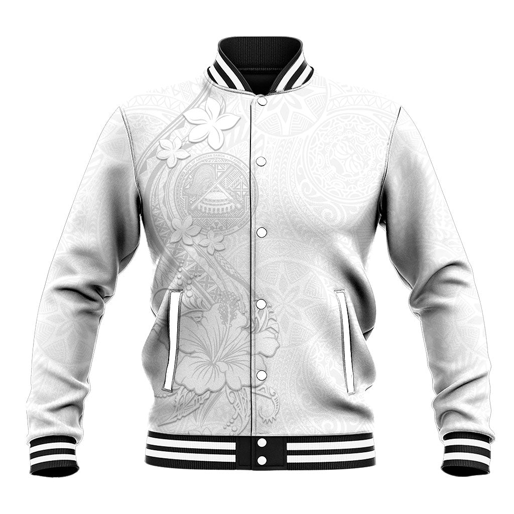 American Samoa White Sunday Baseball Jacket Polynesian Pattern With Tropical Flowers LT05 Unisex White - Polynesian Pride