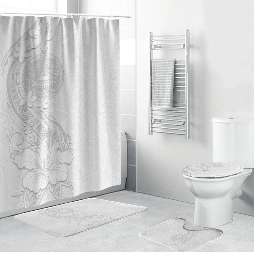 American Samoa White Sunday Bathroom Set Polynesian Pattern With Tropical Flowers