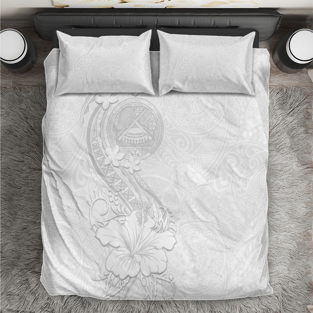 American Samoa White Sunday Bedding Set Polynesian Pattern With Tropical Flowers