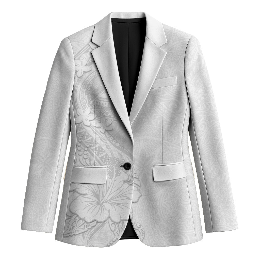 American Samoa White Sunday Blazer Polynesian Pattern With Tropical Flowers LT05 Unisex White - Polynesian Pride