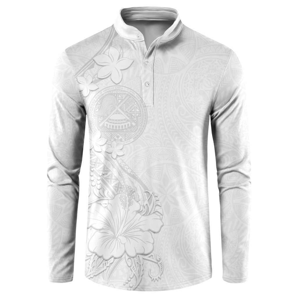 American Samoa White Sunday Button Sweatshirt Polynesian Pattern With Tropical Flowers LT05 White - Polynesian Pride