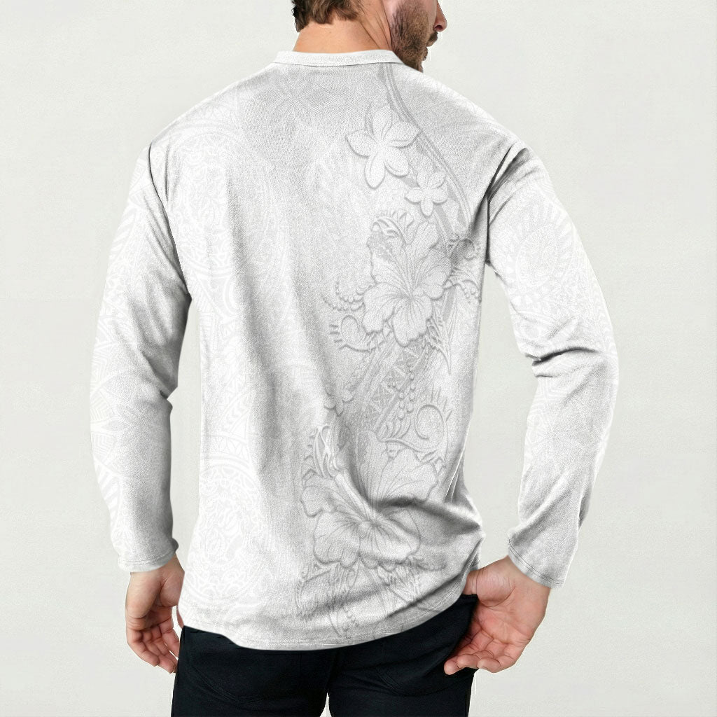 American Samoa White Sunday Button Sweatshirt Polynesian Pattern With Tropical Flowers