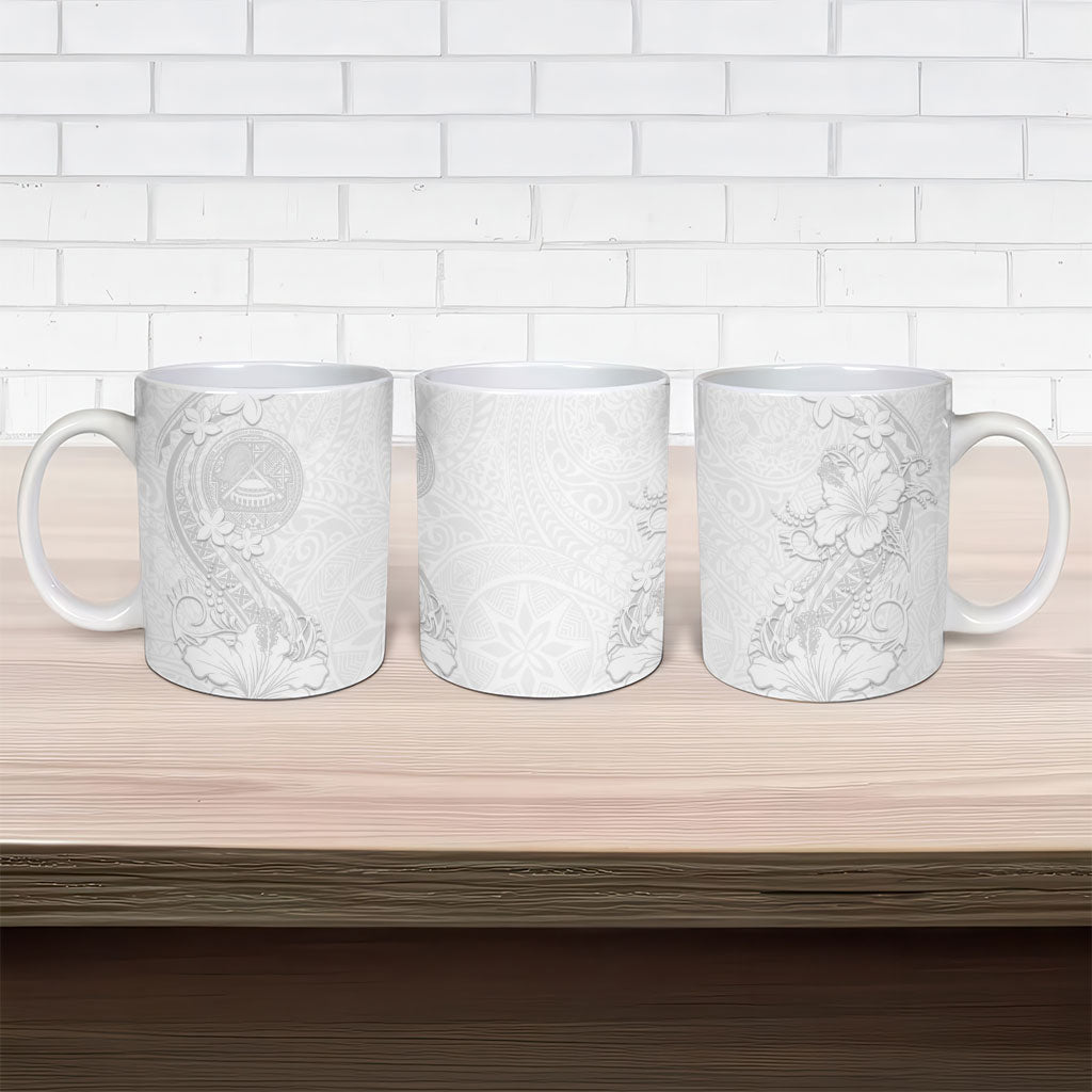 American Samoa White Sunday Ceramic Mug Polynesian Pattern With Tropical Flowers