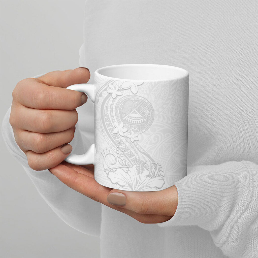 American Samoa White Sunday Ceramic Mug Polynesian Pattern With Tropical Flowers