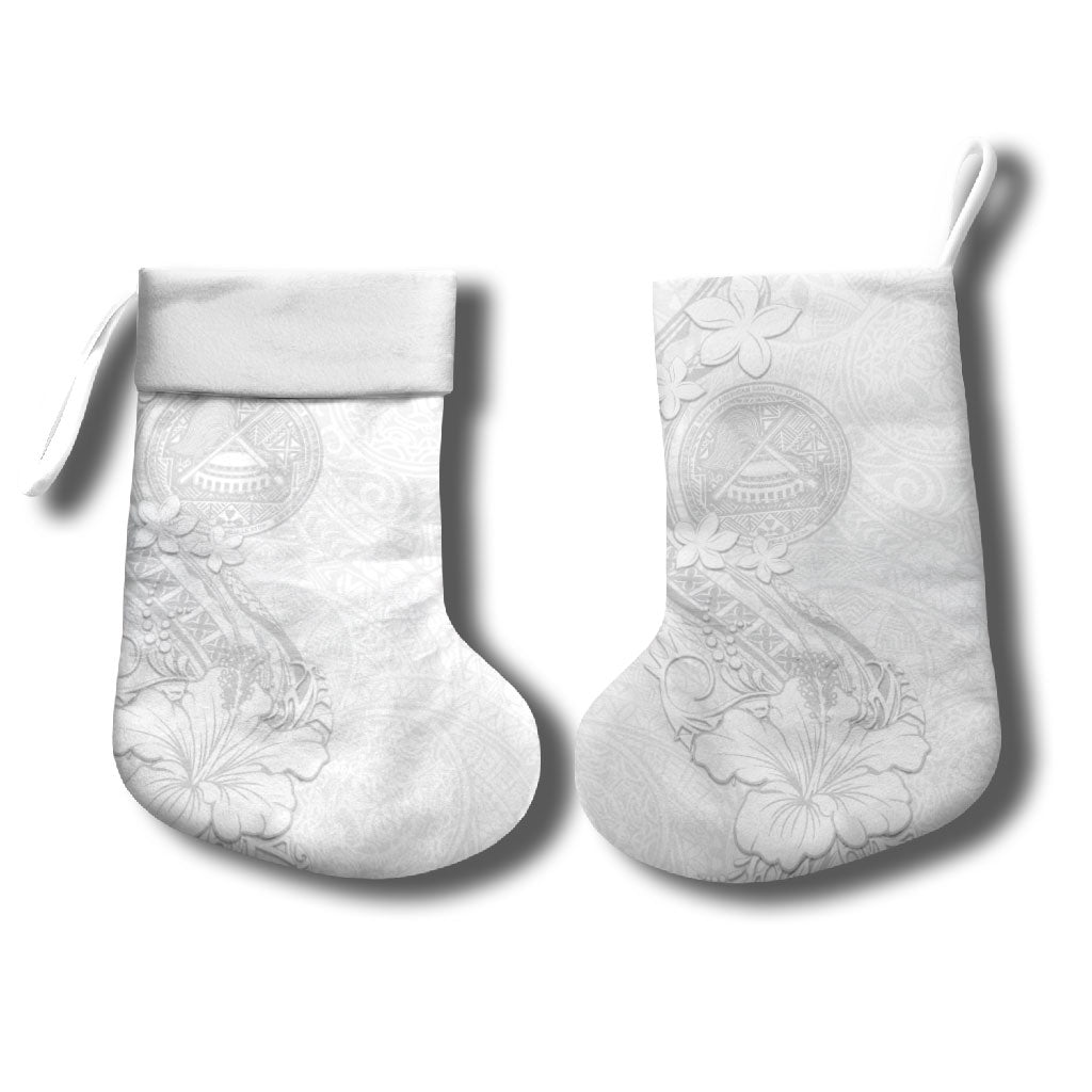 American Samoa White Sunday Christmas Stocking Polynesian Pattern With Tropical Flowers LT05 - Polynesian Pride