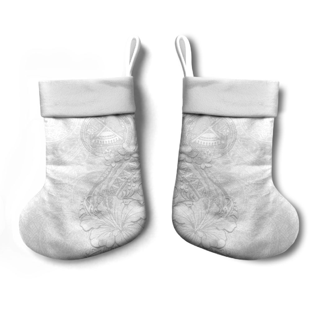 American Samoa White Sunday Christmas Stocking Polynesian Pattern With Tropical Flowers LT05 - Polynesian Pride