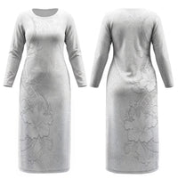 American Samoa White Sunday Couples Matching Long Sleeve Bodycon Dress and Hawaiian Shirt Polynesian Pattern With Tropical Flowers
