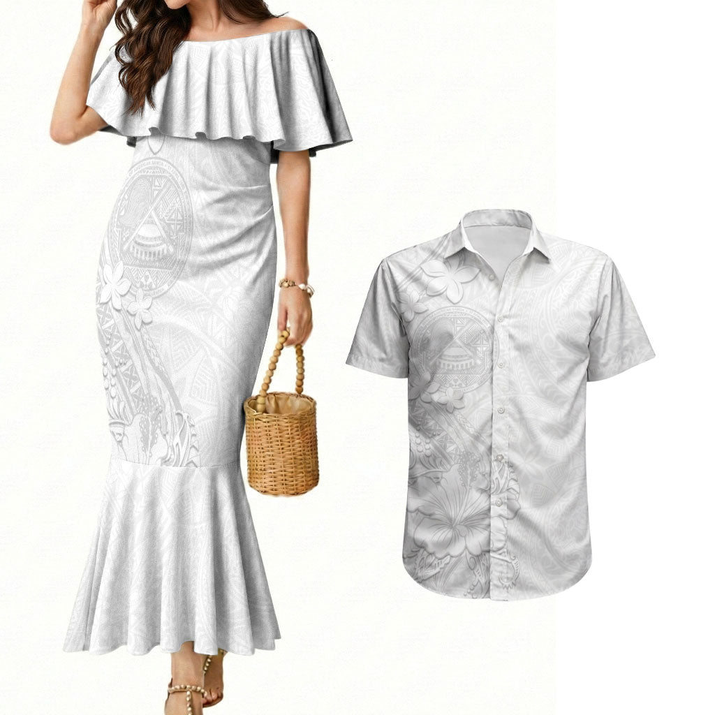 American Samoa White Sunday Couples Matching Mermaid Dress and Hawaiian Shirt Polynesian Pattern With Tropical Flowers LT05 White - Polynesian Pride