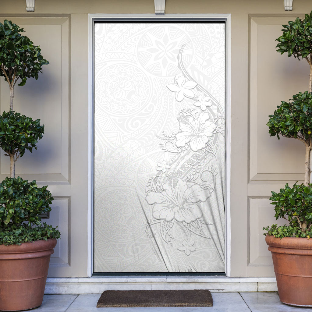 American Samoa White Sunday Door Cover Polynesian Pattern With Tropical Flowers LT05 White - Polynesian Pride