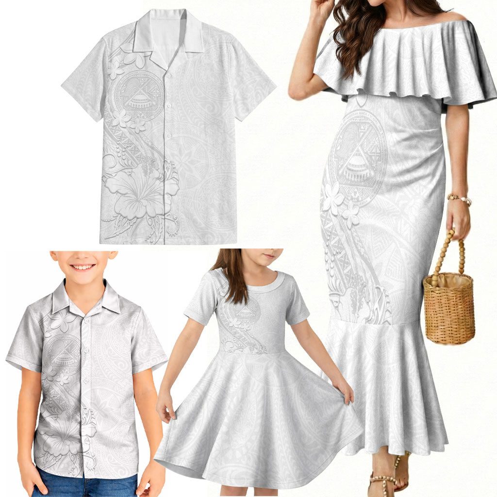 American Samoa White Sunday Family Matching Mermaid Dress and Hawaiian Shirt Polynesian Pattern With Tropical Flowers LT05 - Polynesian Pride