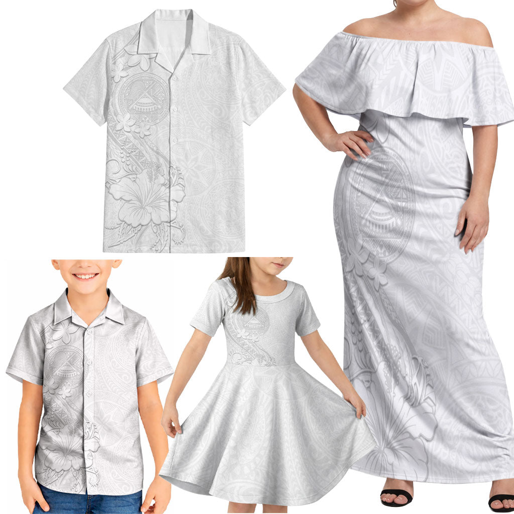 American Samoa White Sunday Family Matching Off Shoulder Maxi Dress and Hawaiian Shirt Polynesian Pattern With Tropical Flowers LT05 - Polynesian Pride