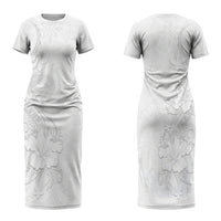 American Samoa White Sunday Family Matching Short Sleeve Bodycon Dress and Hawaiian Shirt Polynesian Pattern With Tropical Flowers