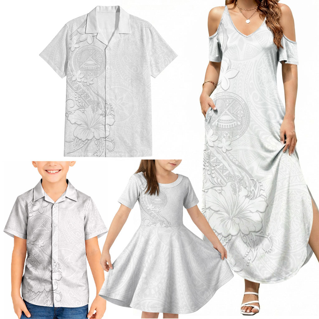 American Samoa White Sunday Family Matching Summer Maxi Dress and Hawaiian Shirt Polynesian Pattern With Tropical Flowers LT05 - Polynesian Pride