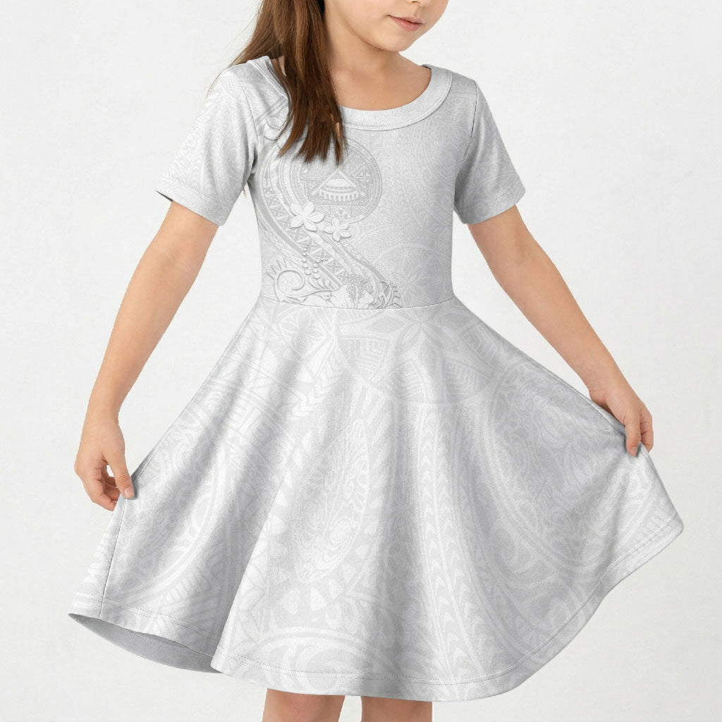 American Samoa White Sunday Kid Short Sleeve Dress Polynesian Pattern With Tropical Flowers LT05 KID White - Polynesian Pride
