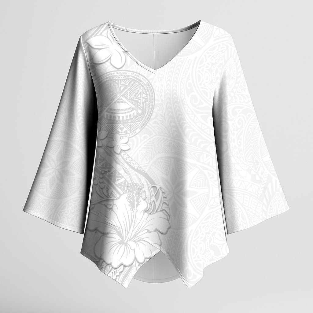 American Samoa White Sunday Kimono Sleeve Blouse Polynesian Pattern With Tropical Flowers LT05 Female White - Polynesian Pride