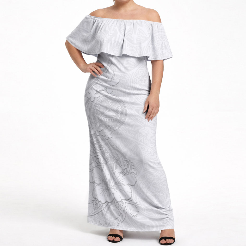 American Samoa White Sunday Off Shoulder Maxi Dress Polynesian Pattern With Tropical Flowers