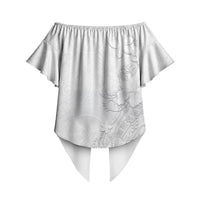 American Samoa White Sunday Off Shoulder Wrap Waist Top Polynesian Pattern With Tropical Flowers