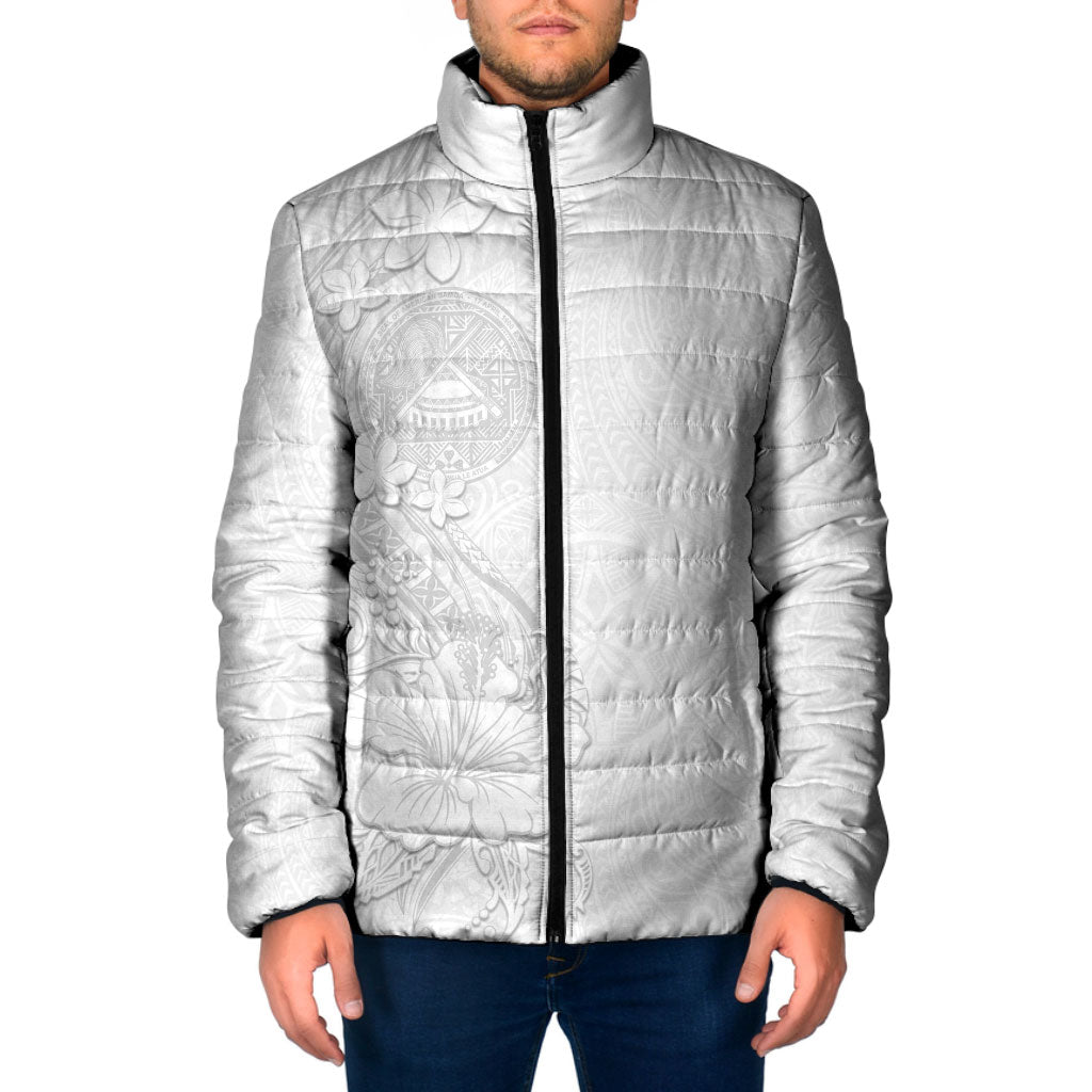 American Samoa White Sunday Padded Jacket Polynesian Pattern With Tropical Flowers LT05 Men White - Polynesian Pride