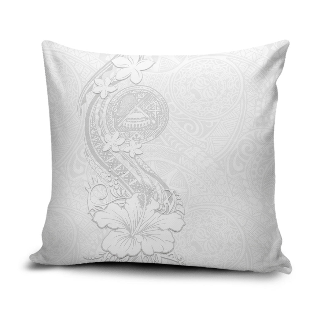 American Samoa White Sunday Pillow Cover Polynesian Pattern With Tropical Flowers LT05 White - Polynesian Pride