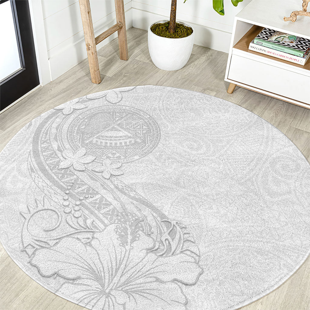 American Samoa White Sunday Round Carpet Polynesian Pattern With Tropical Flowers LT05 White - Polynesian Pride