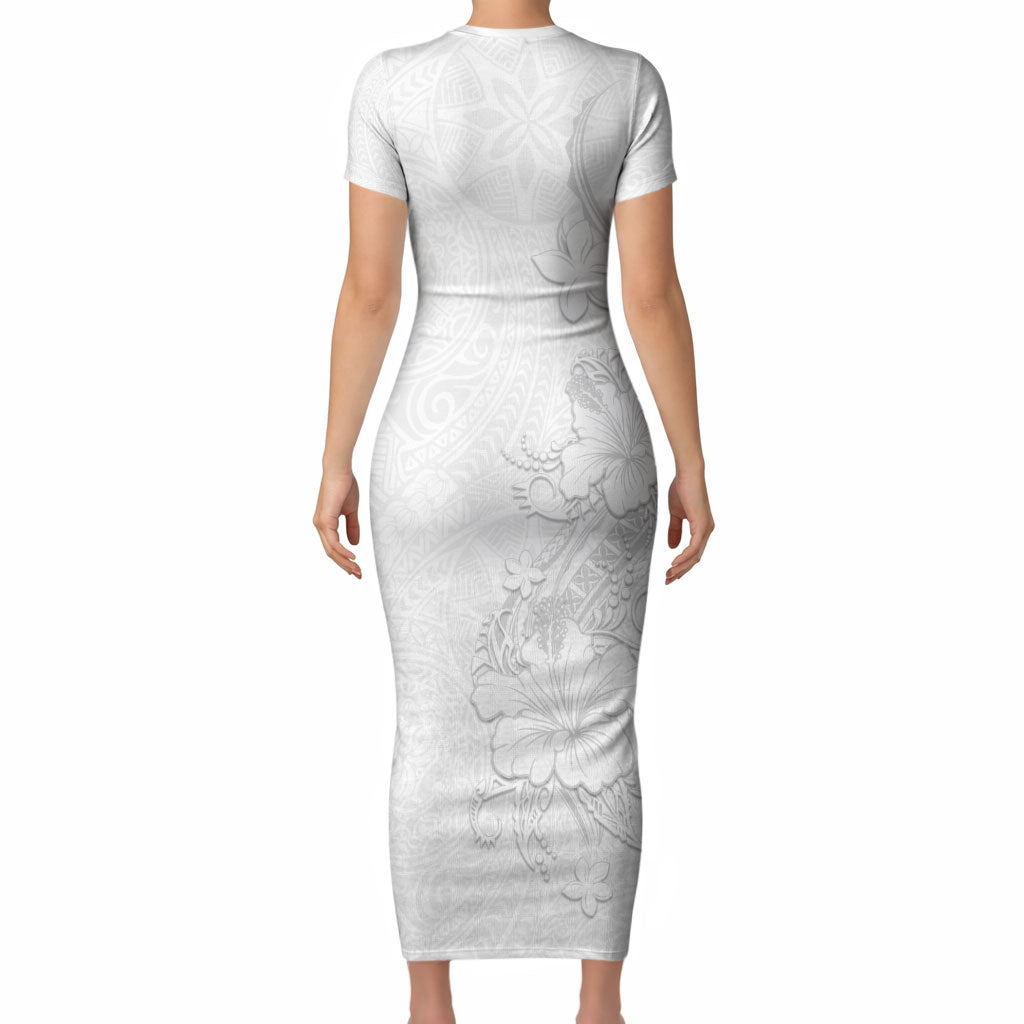 American Samoa White Sunday Short Sleeve Bodycon Dress Polynesian Pattern With Tropical Flowers LT05 - Polynesian Pride
