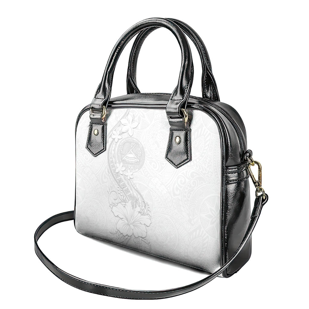 American Samoa White Sunday Shoulder Handbag Polynesian Pattern With Tropical Flowers